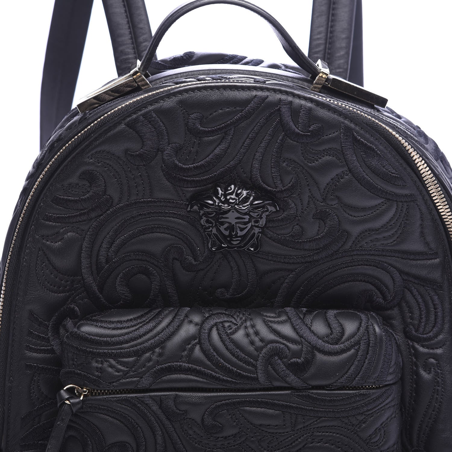 Versace Calfskin Embroidered Baroque Palazzo Backpack Black 8 of 8