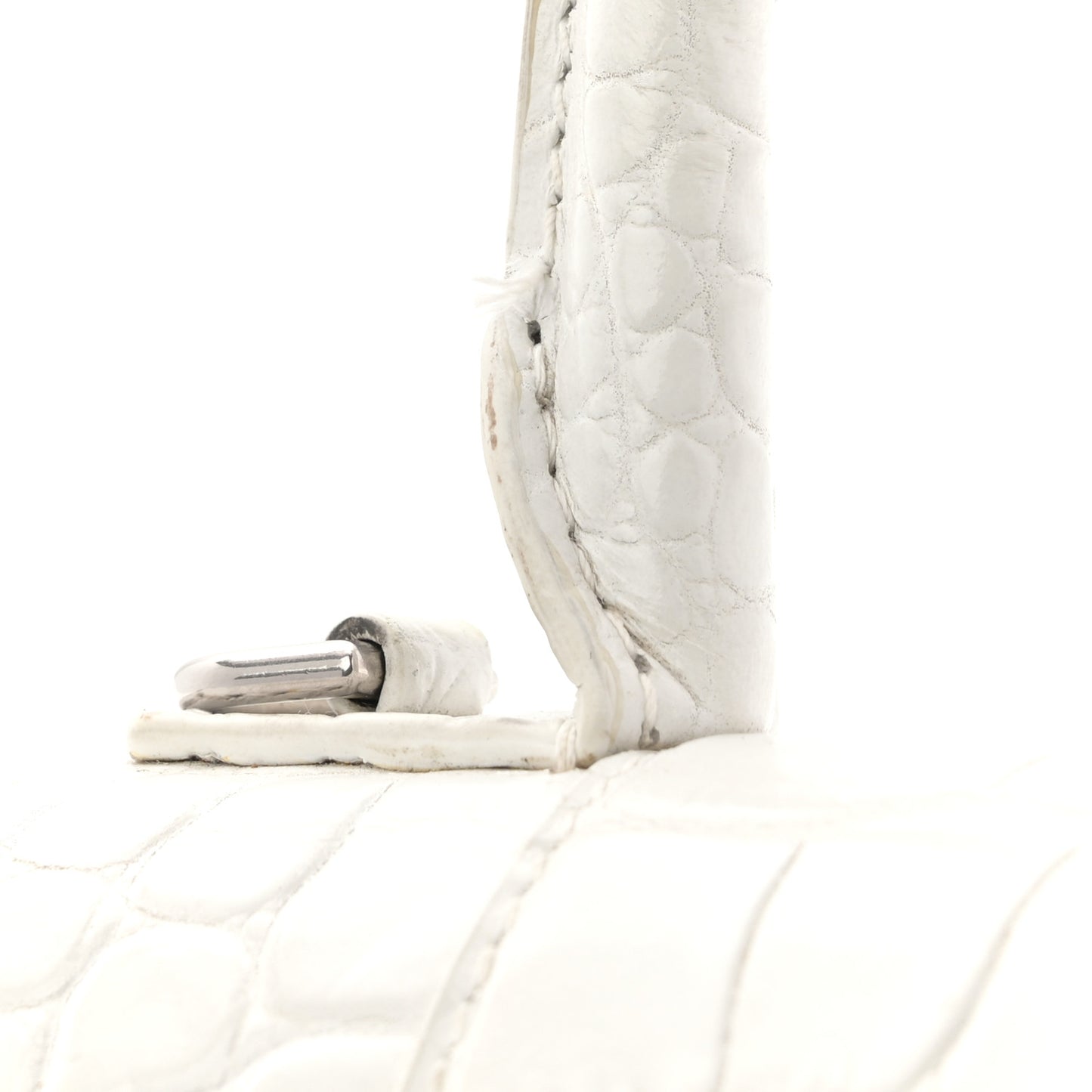 Shiny Calfskin Crocodile Embossed Hourglass Top Handle Bag XS White