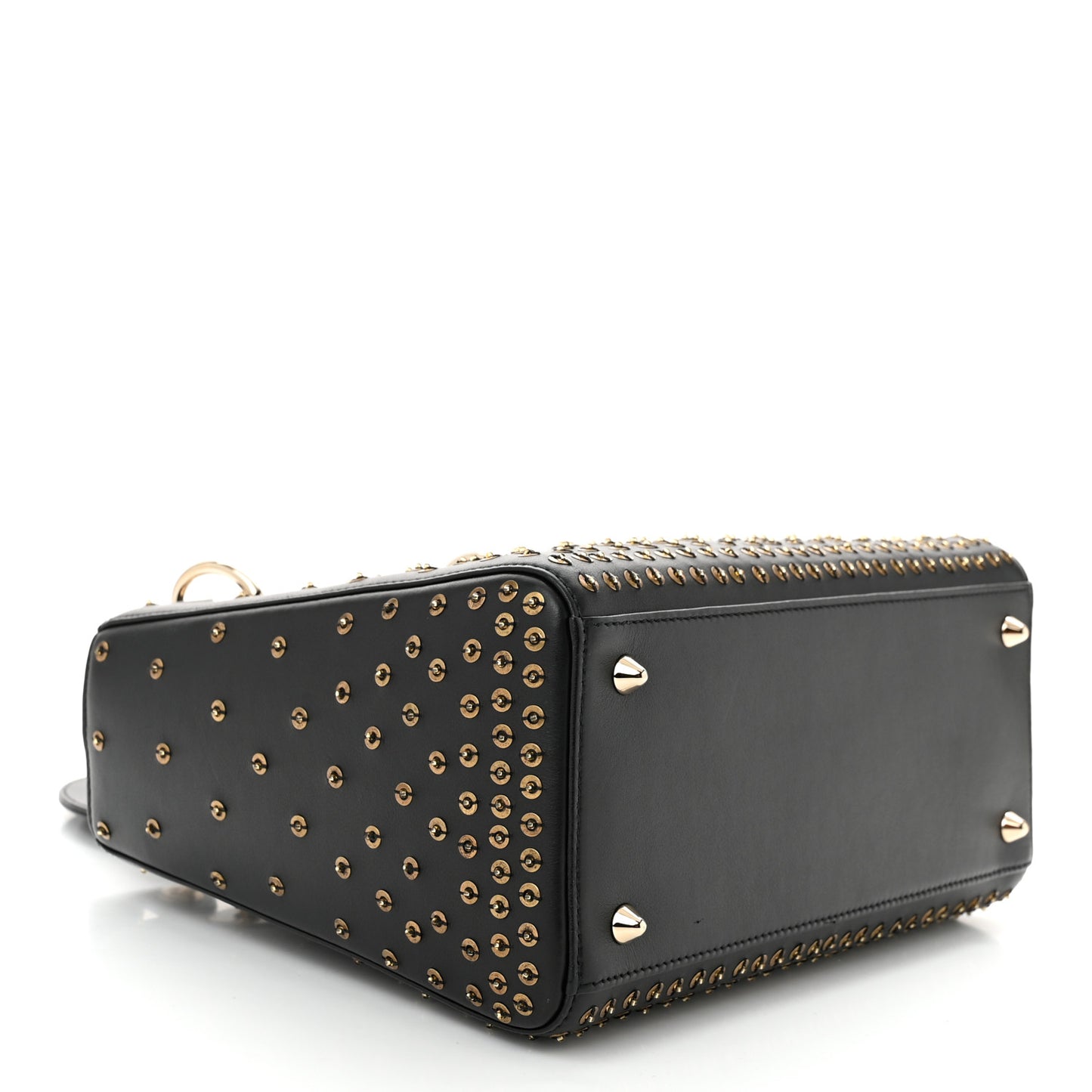 Calfskin Studded Sequin Medium Lady Dior Black