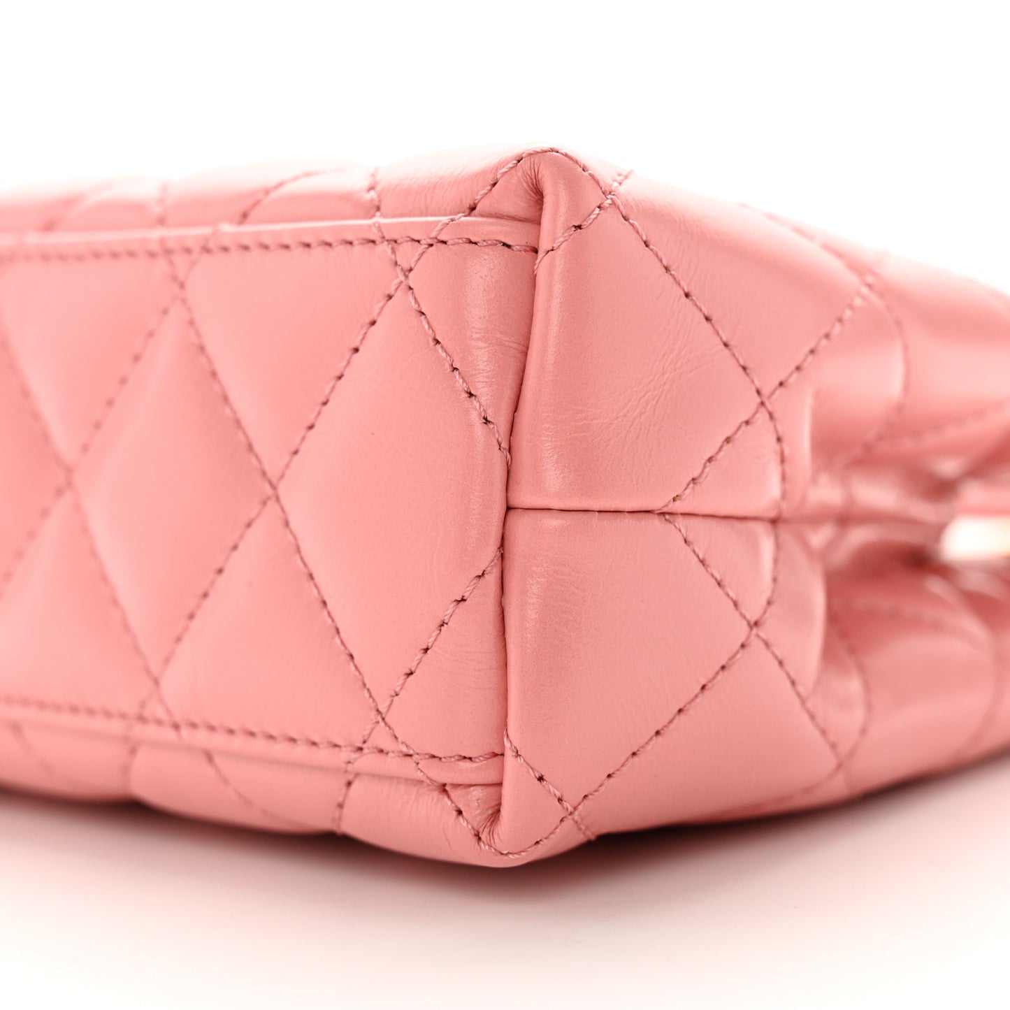 Shiny Aged Calfskin Quilted Nano Kelly Shopper Coral Pink