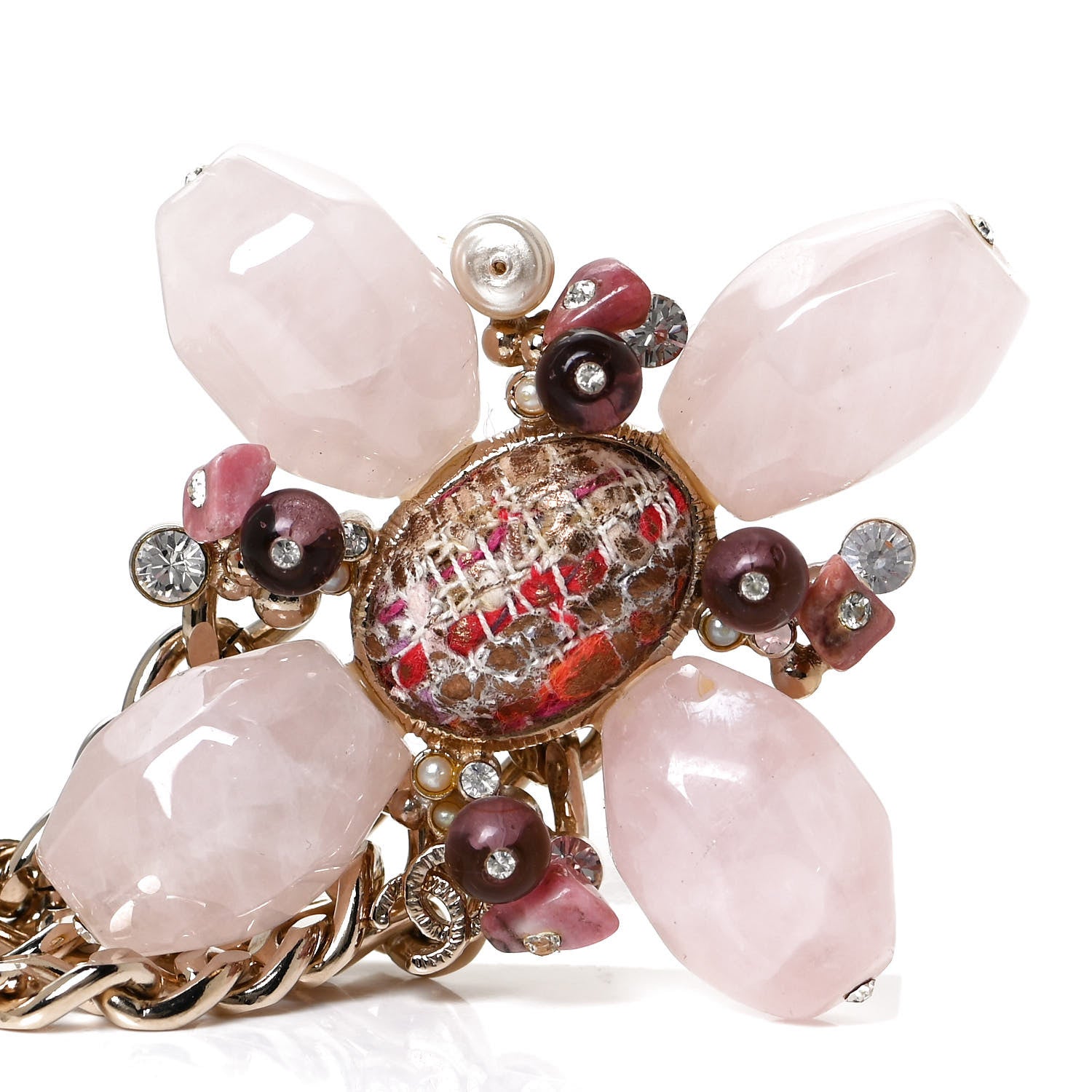 Chanel Poured Glass Crystal Tweed Chain CC Belt 85 Pink Gold Multicolor 2 of 5