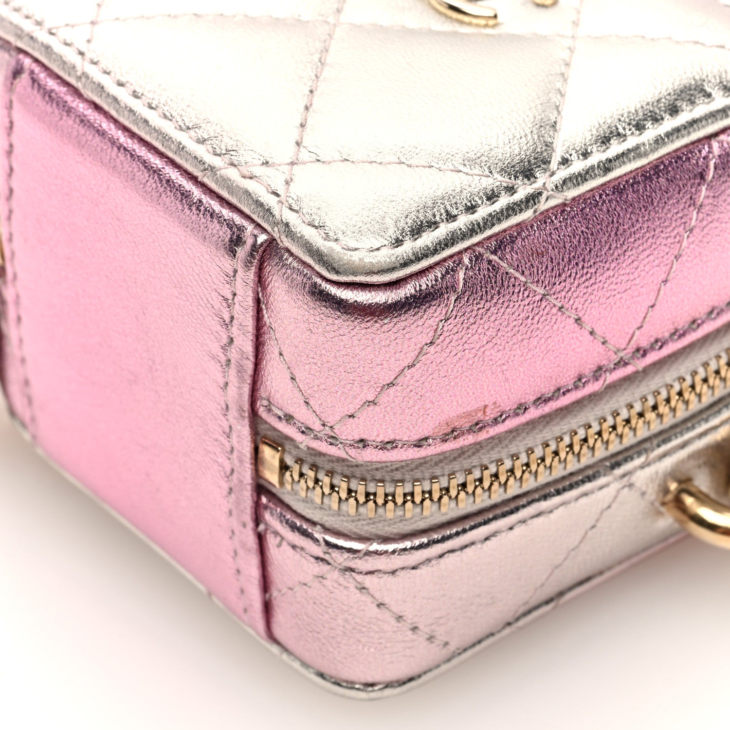 Chanel Gradient Metallic Lambskin Quilted Like A Wallet Clutch With Chain Gold Pink 10 of 10