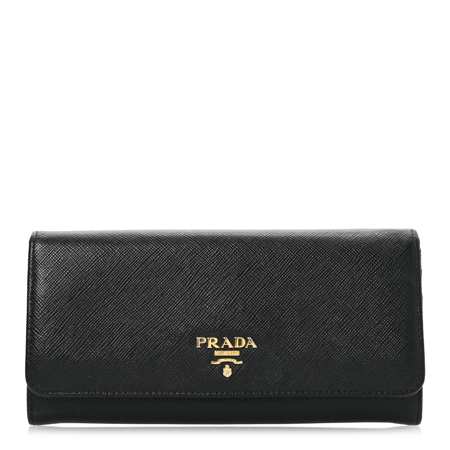 Prada Saffiano Metal Continental Flap Wallet Black 1 of 14
