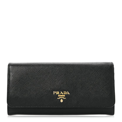 Prada Saffiano Metal Continental Flap Wallet Black 1 of 14