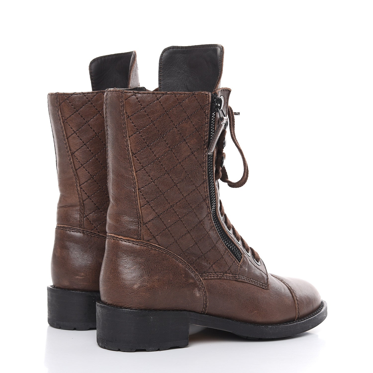 Chanel Sheepskin Quilted CC Tall Lace Up Combat Boots 36 Dark Brown 5 of 14