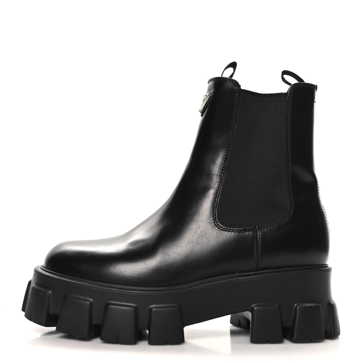 Prada Spazzolato Rois Triangle Monolith Chelsea 55mm Boots 39 Black 1 of 9