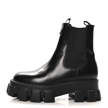 Prada Spazzolato Rois Triangle Monolith Chelsea 55mm Boots 39 Black 1 of 9