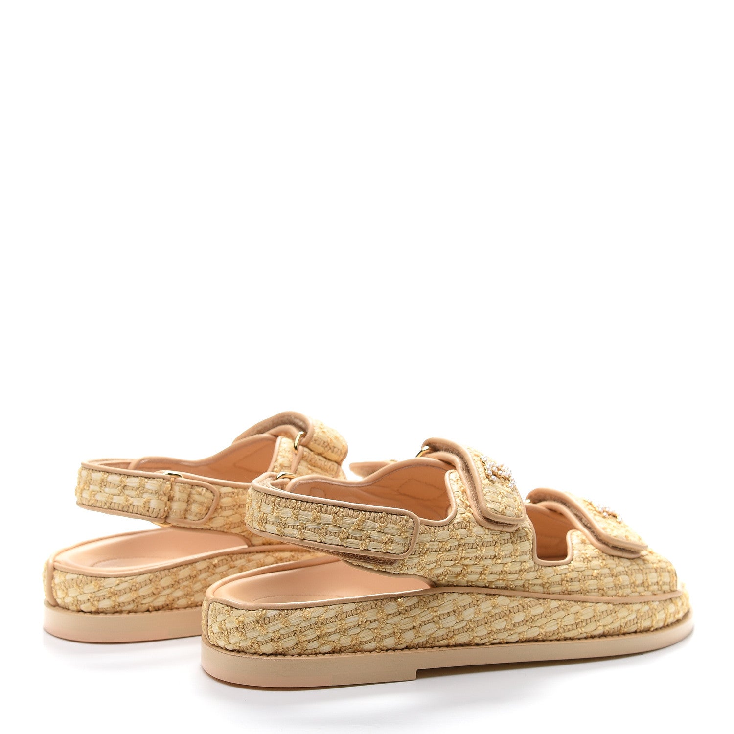 Chanel Braided Fabric Velcro Dad Sandals 38 Beige 4 of 9