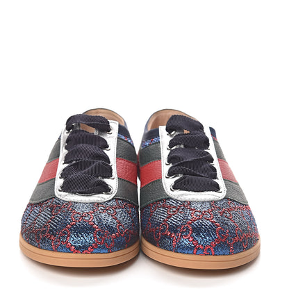 Gucci Lurex Calfskin Web GG Monogram Womens Falacer Sneakers 36.5 Iridescent Blue Iridescent Red Silver 3 of 12