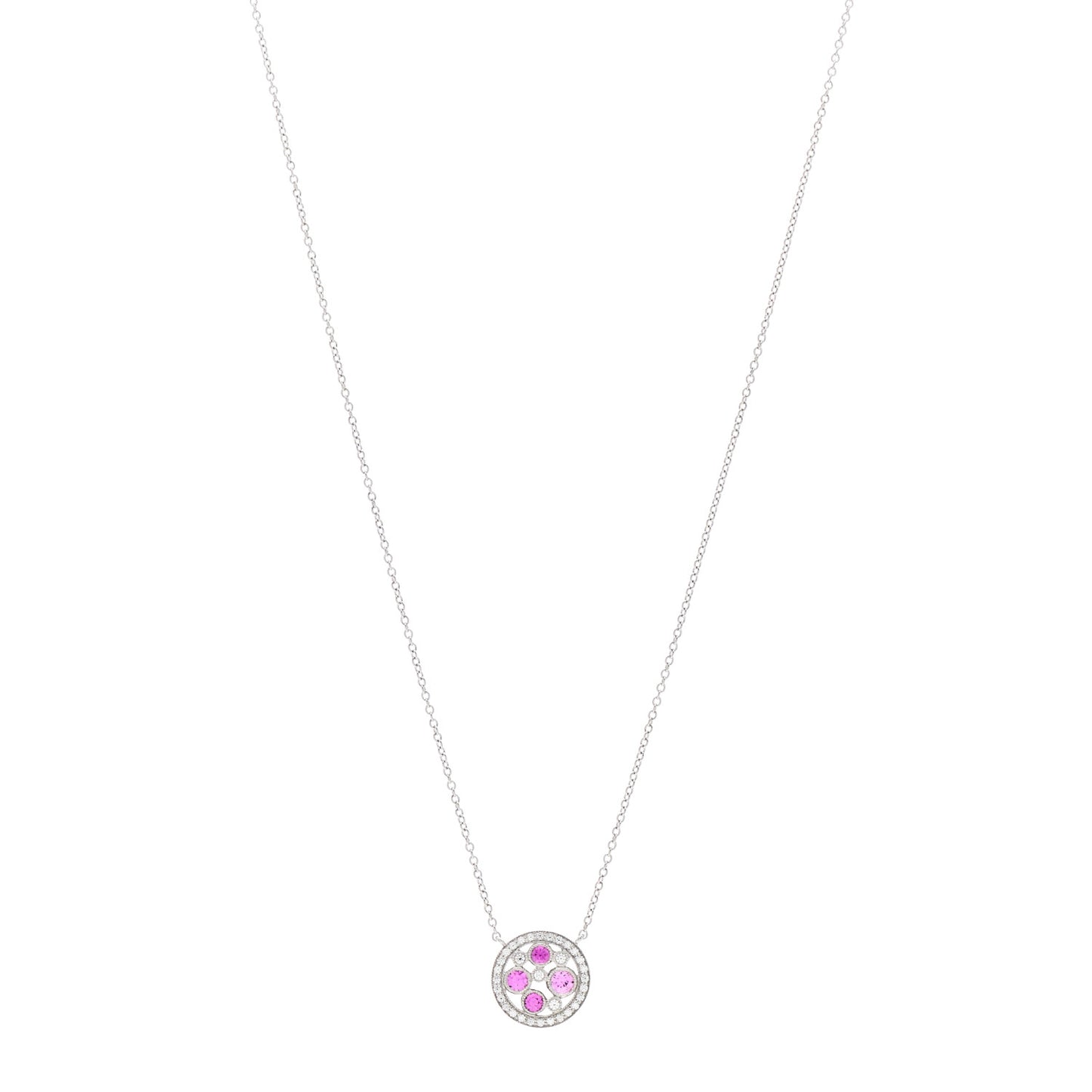 Platinum Diamond Pink Sapphire Cobblestone Pendant Necklace