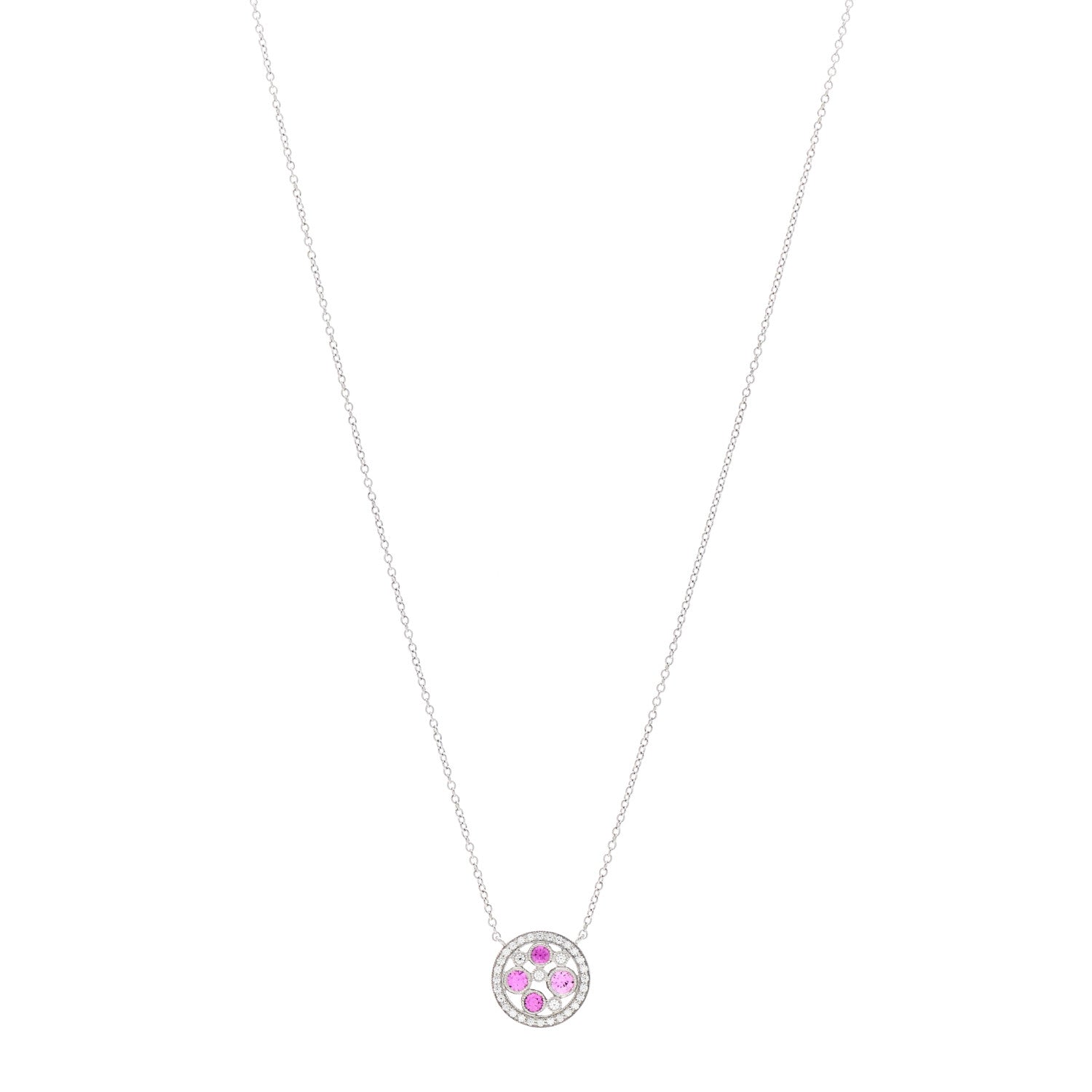 Tiffany Platinum Diamond Pink Sapphire Cobblestone Pendant Necklace 1 of 5