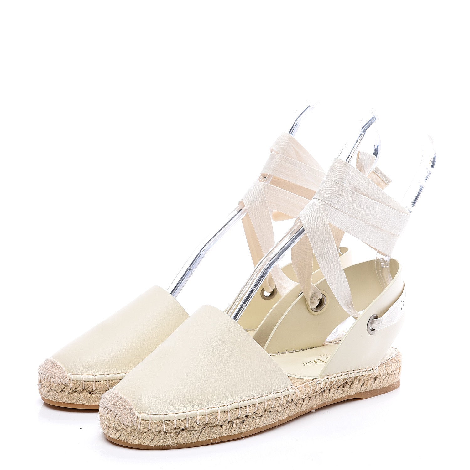 Christian Dior Calfskin Nicely-D Ankle Tie Espadrilles Flats 38 Off White 2 of 10
