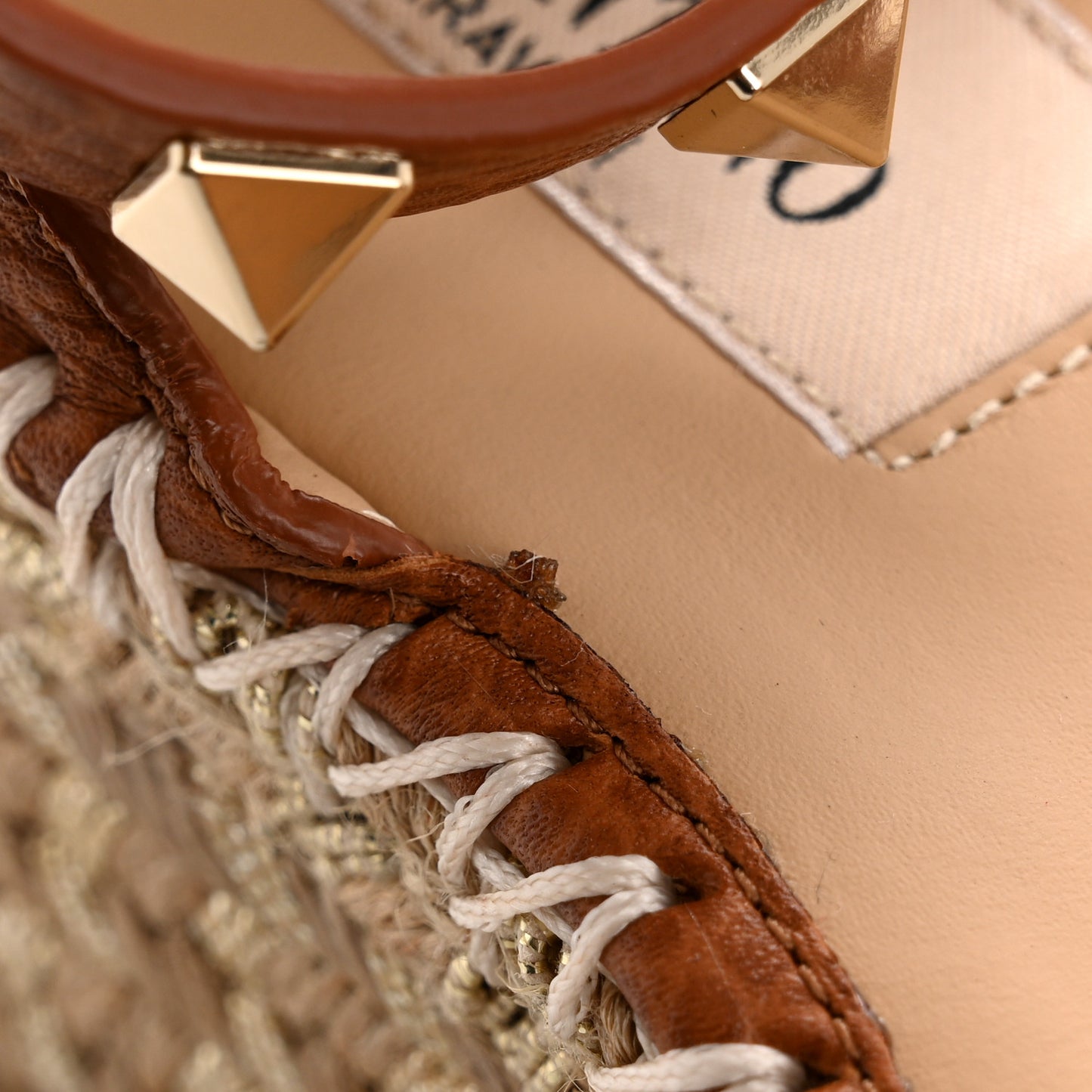Grained Calfskin Rockstud Ankle Strap Espadrille 30/55mm Wedge Sandals 37 Selleria