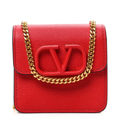 Valentino Garavani Grainy Calfskin VLogo Compact Wallet with Chain Rouge Pur 1 of 8