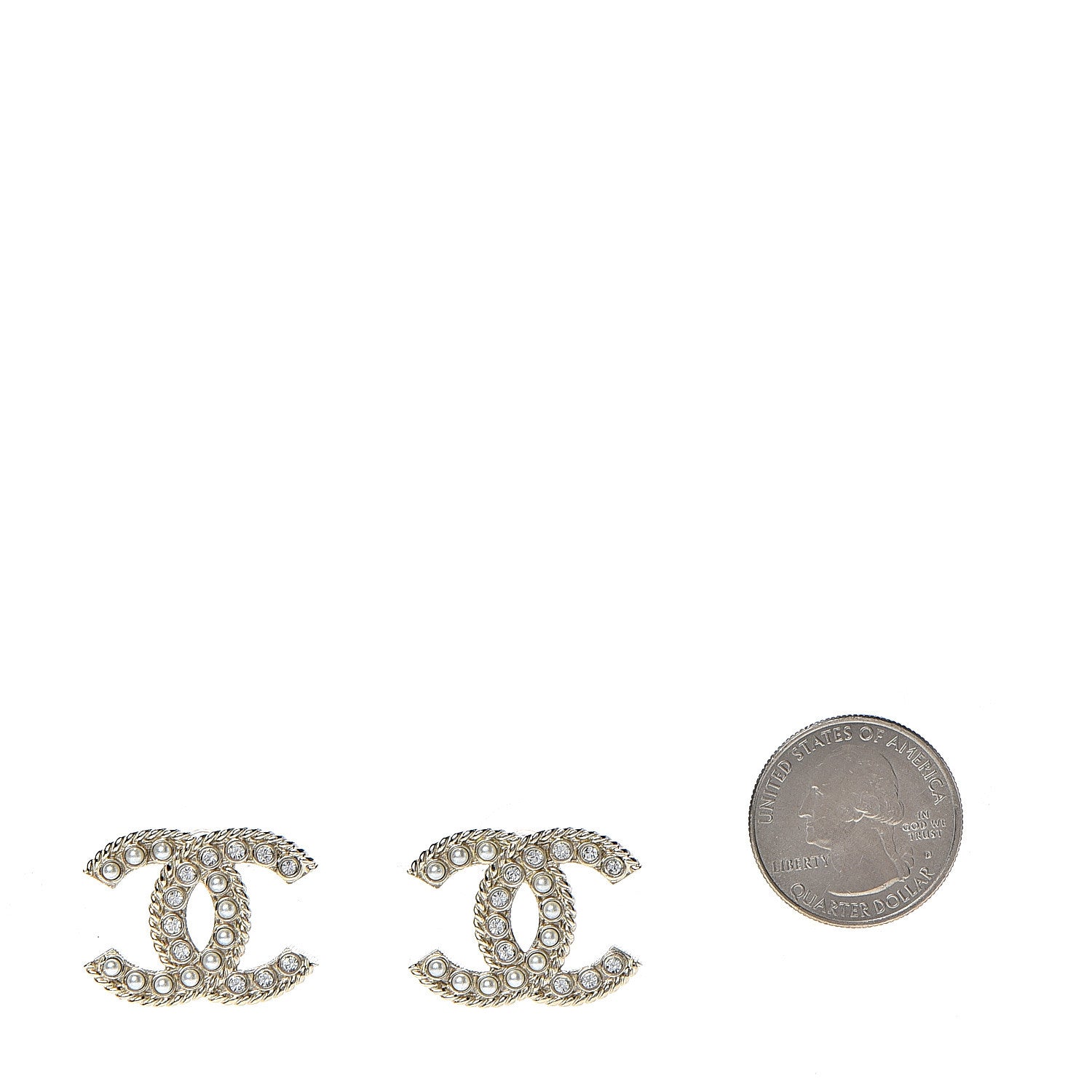 Chanel Pearl Crystal April In Paris CC Earrings Light Gold 2 of 5