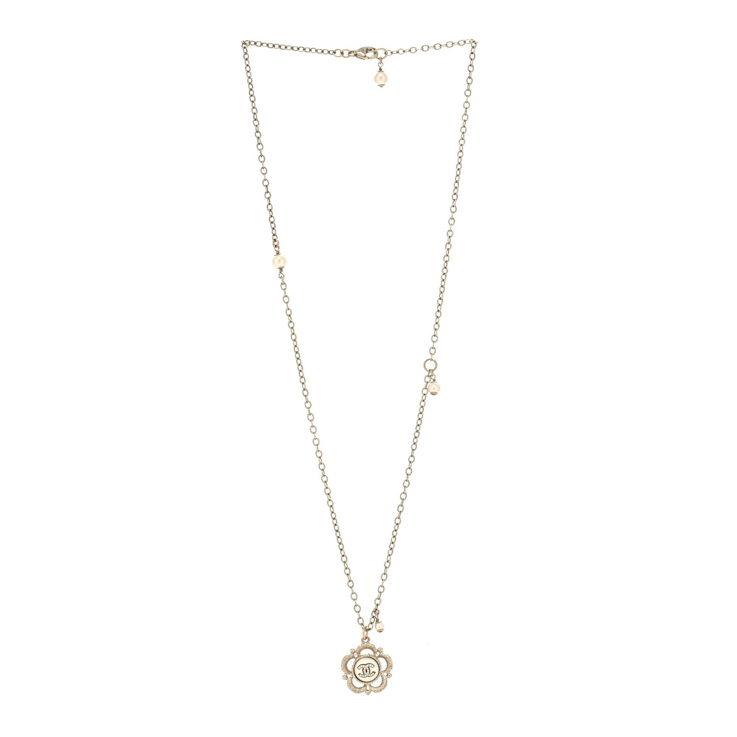 Pearl Crystal CC Pendant Necklace Gold