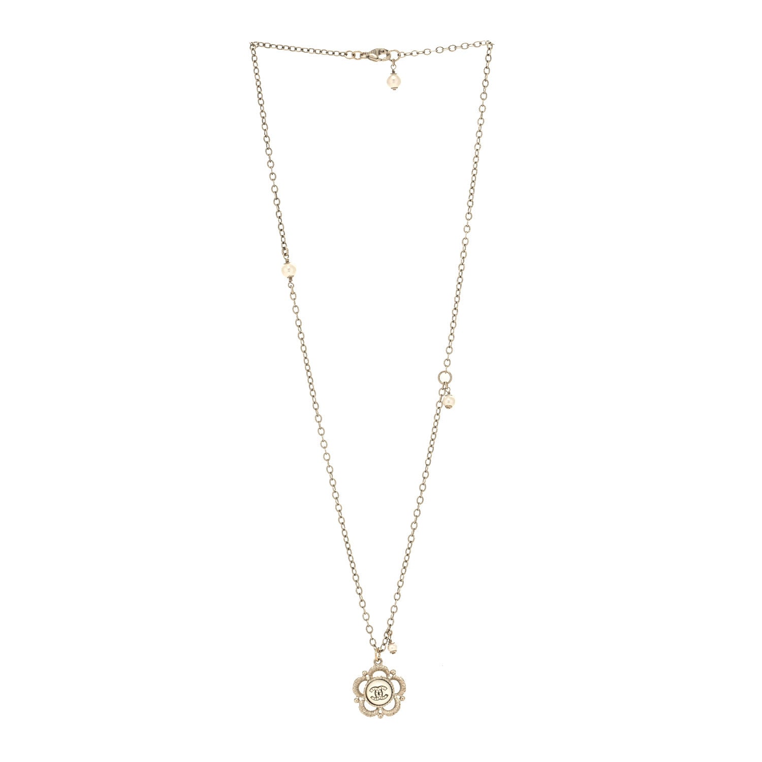 Chanel Pearl Crystal CC Pendant Necklace Gold 3 of 5