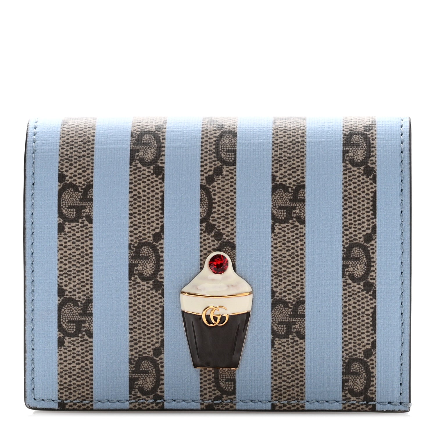Gucci GG Supreme Monogram Vitello Eclipse Ice Cream Stripes Card Case Wallet Beige Ebony Paradise Cloud 1 of 8