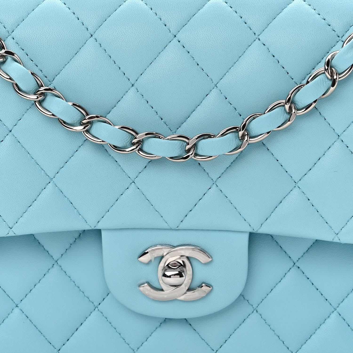 Chanel Lambskin Quilted Medium Double Flap Neon Blue 8 of 11