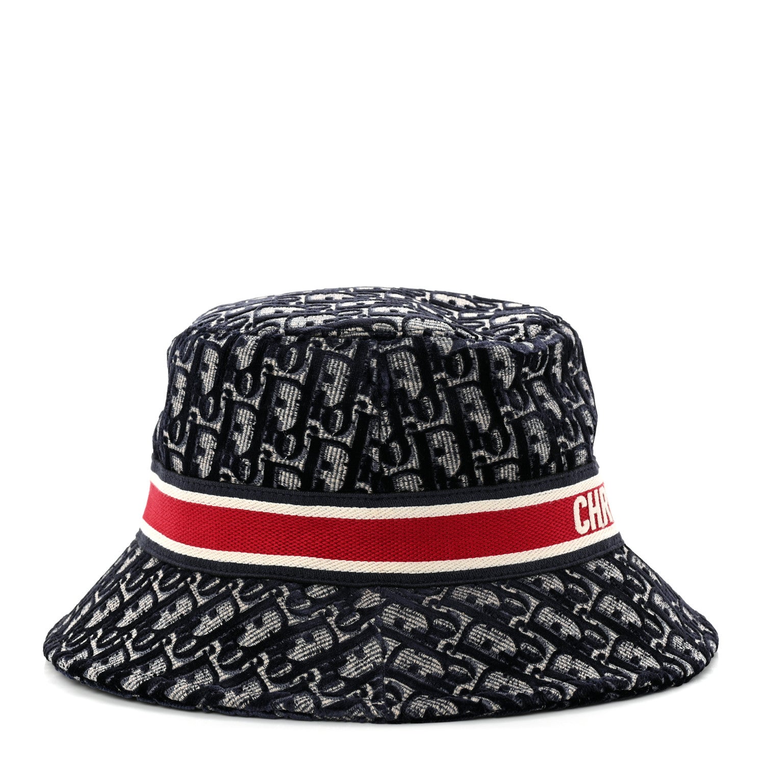 Christian Dior Velvet Oblique Large Brim Bucket Hat 58 Bleu Red 5 of 8