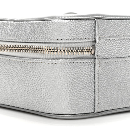 Chanel Metallic Caviar Quilted Medium CC Filigree Vanity Case Silver 10 of 10