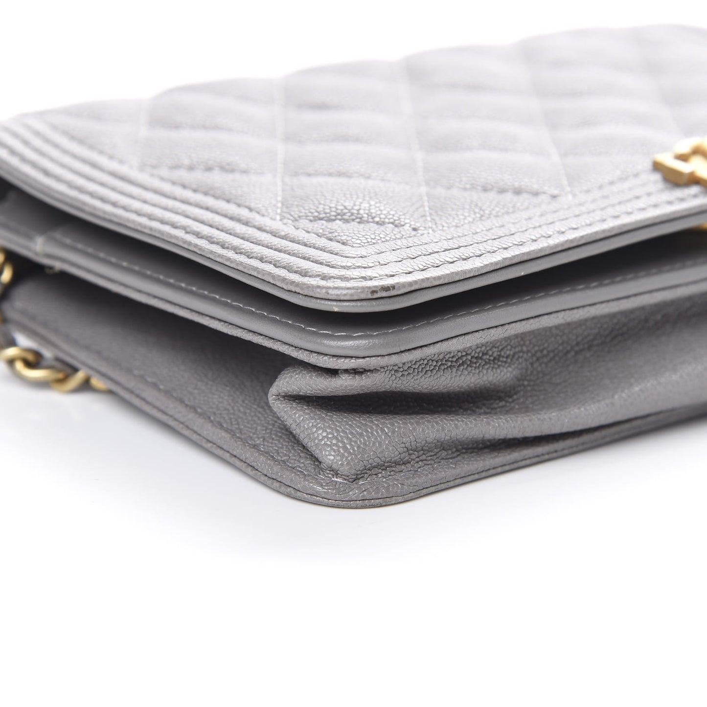 Caviar Quilted Boy Wallet On Chain WOC Grey