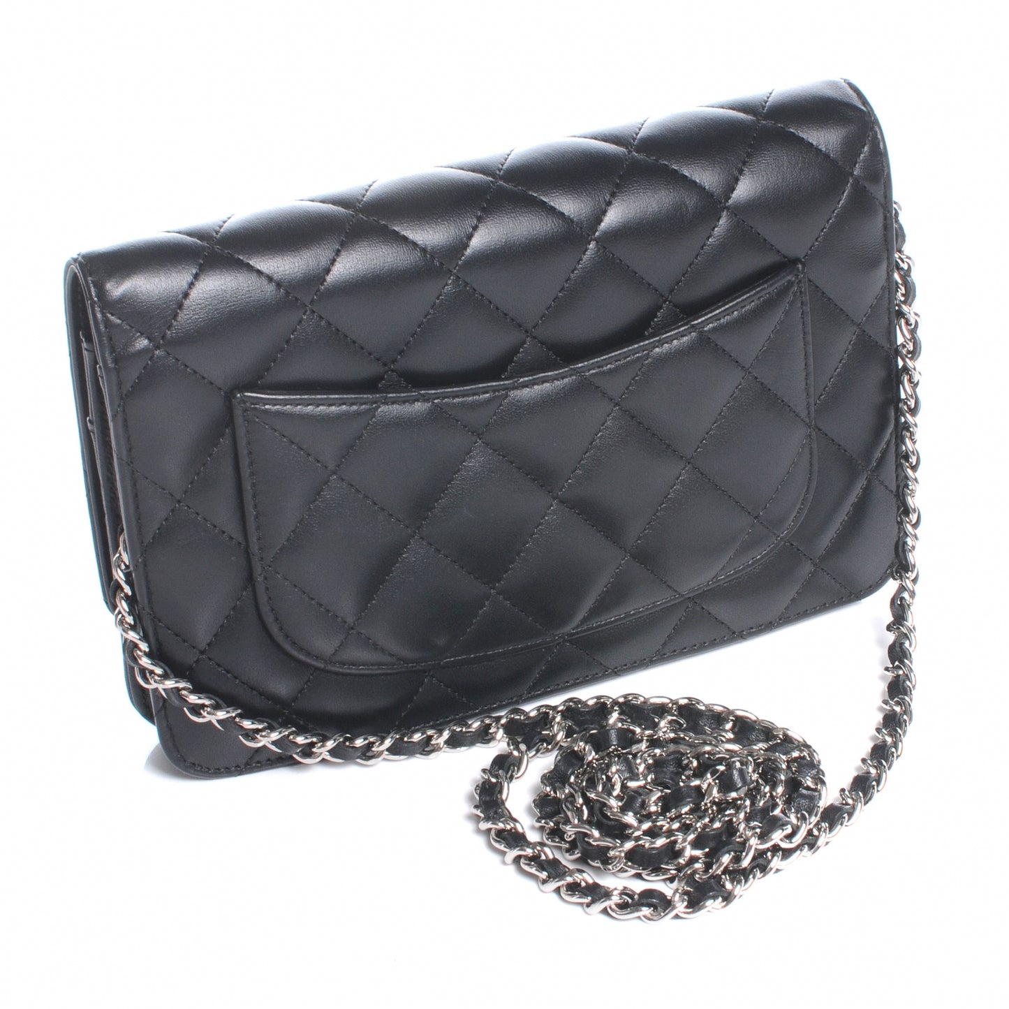 Lambskin Quilted Wallet On Chain WOC Black