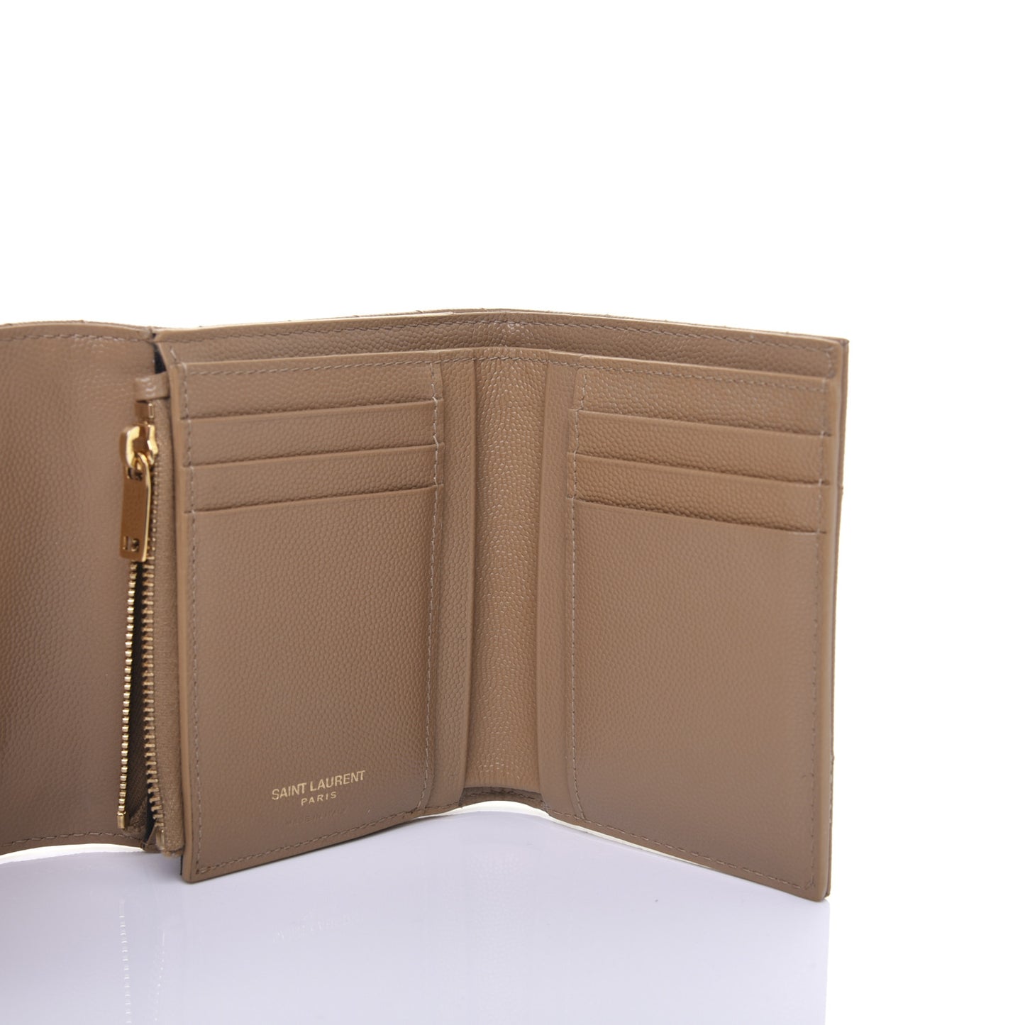 Grain De Poudre Matelasse Chevron Monogram Compact Tri Fold Wallet Light Taupe