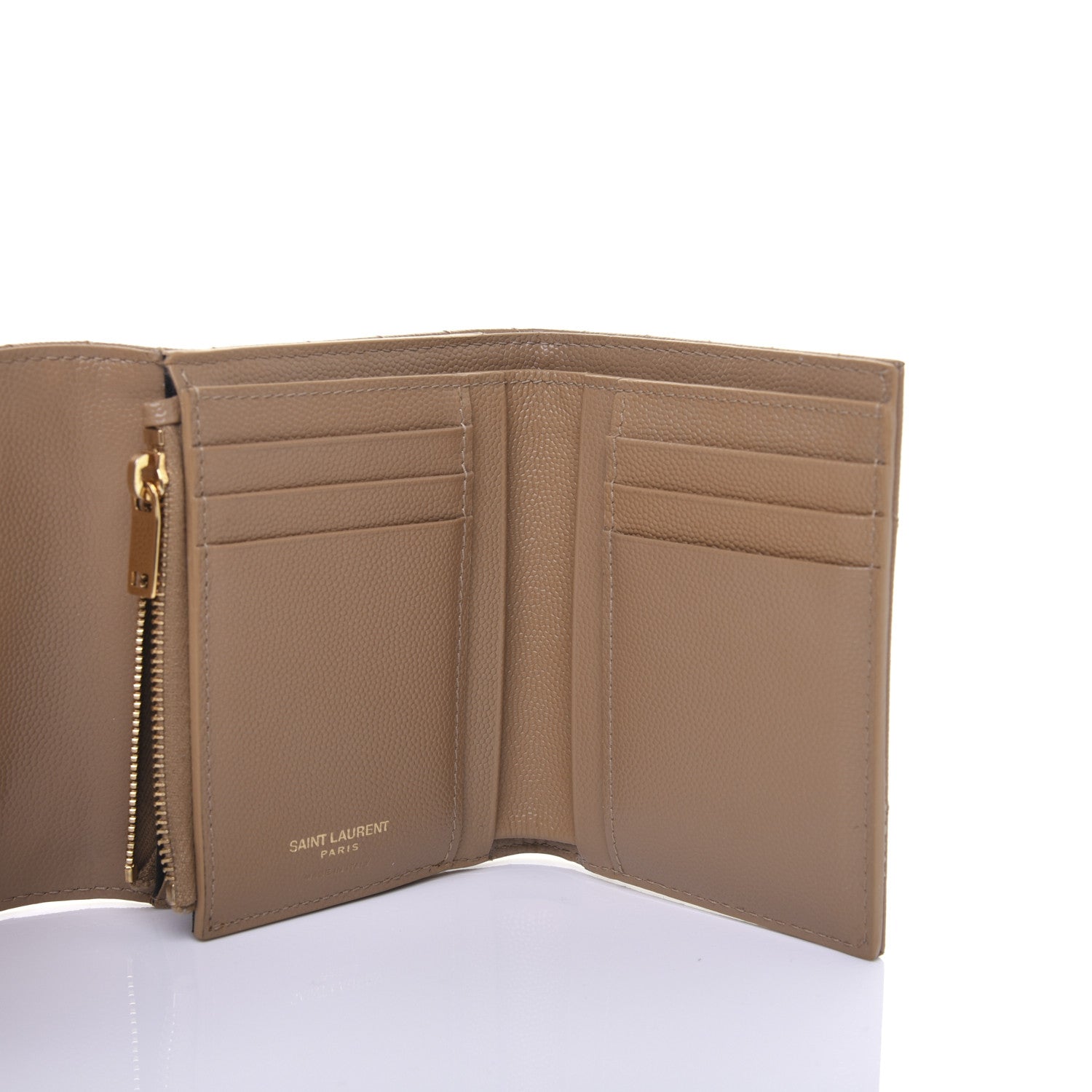 Saint Laurent Grain De Poudre Matelasse Chevron Monogram Compact Tri Fold Wallet Light Taupe 5 of 11