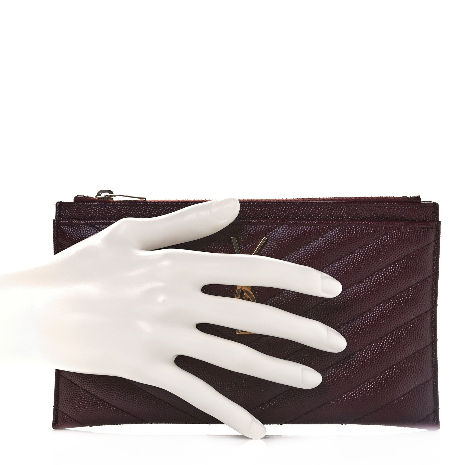 Saint Laurent Grain De Poudre Matelasse Chevron Monogram Bill Pouch Rouge Legion 2 of 9