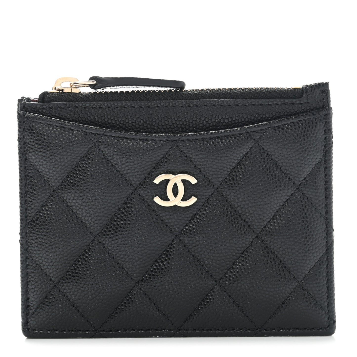 Caviar Quilted CC Zip Card Holder Black