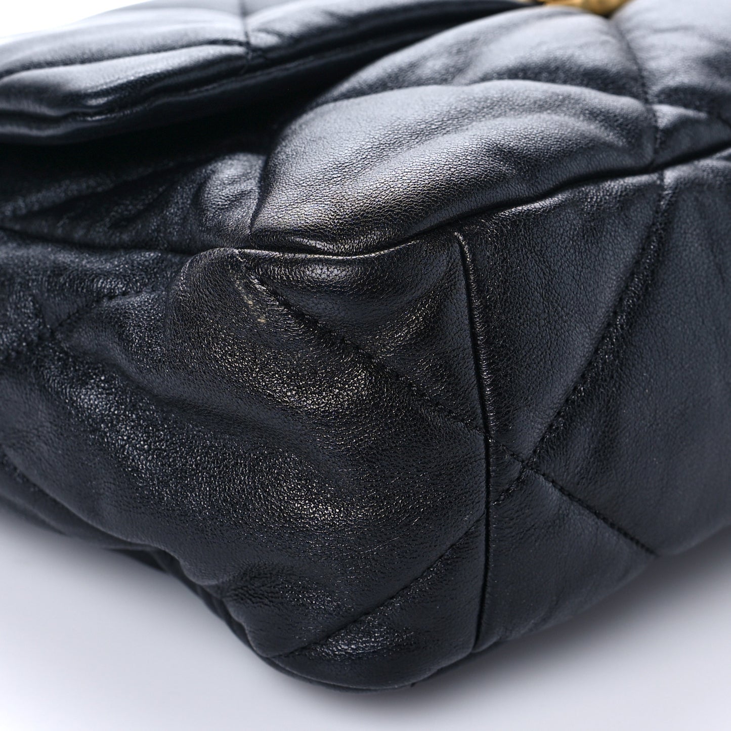 Shiny Goatskin Quilted Large Chanel 19 Flap Black