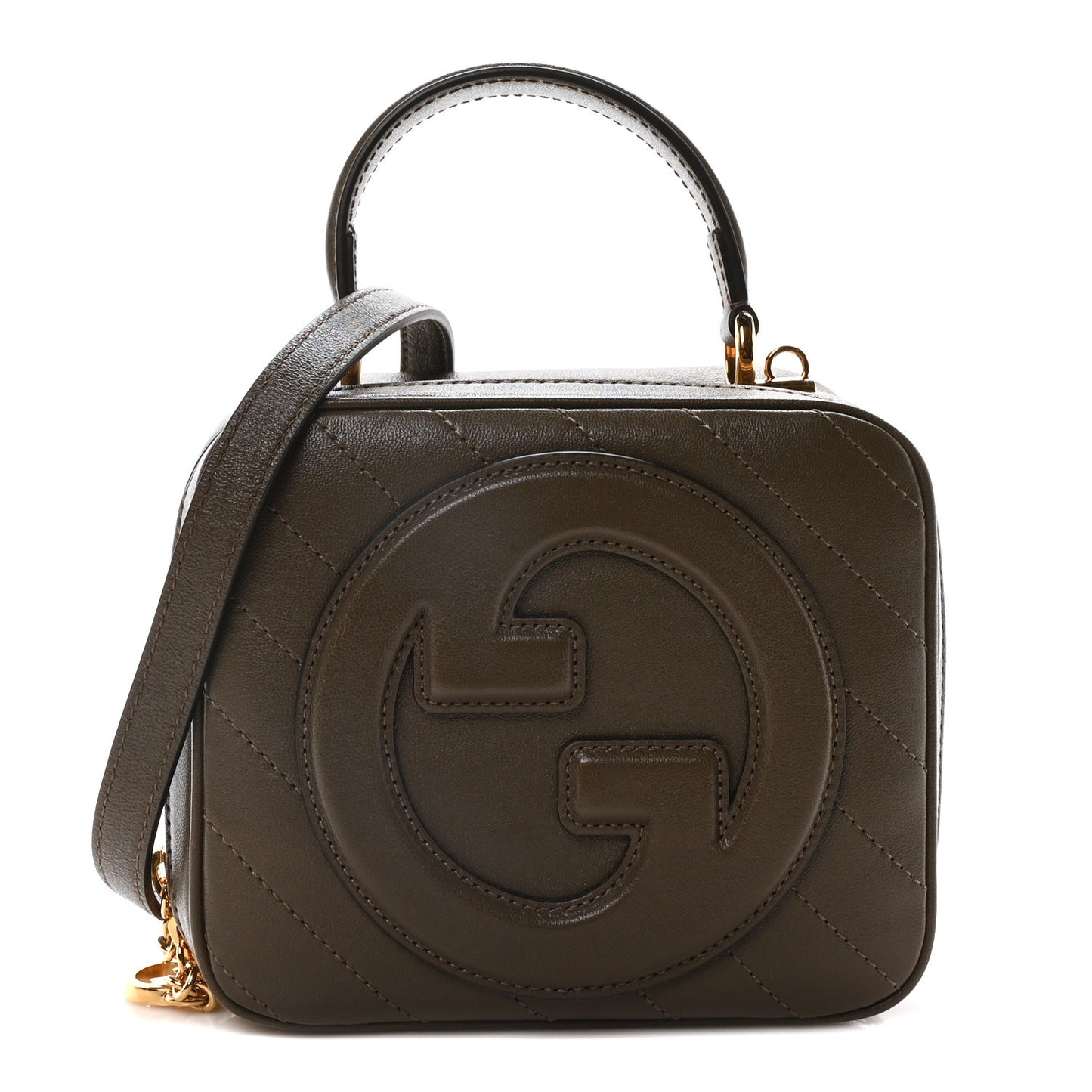 Sakai Be Green Calfskin Diagonal Stitched Blondie Top Handle Bag Craclet Brown