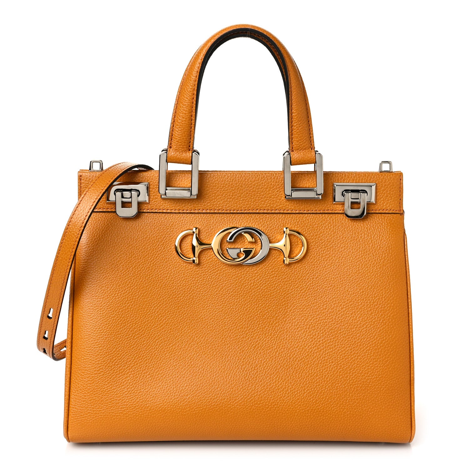 Gucci Posillipo Grain Calfskin Small Zumi Top Handle Bag Sun Oil 1 of 10