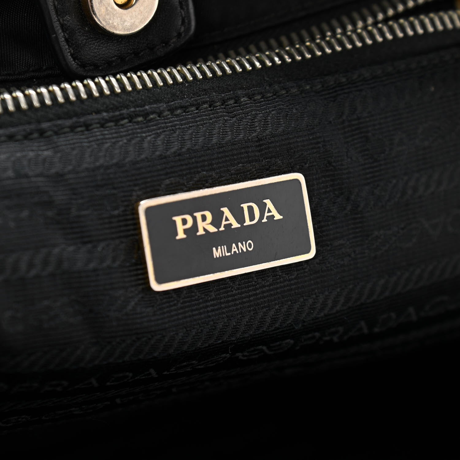 Prada Nylon Calfskin Tote Black 6 of 9