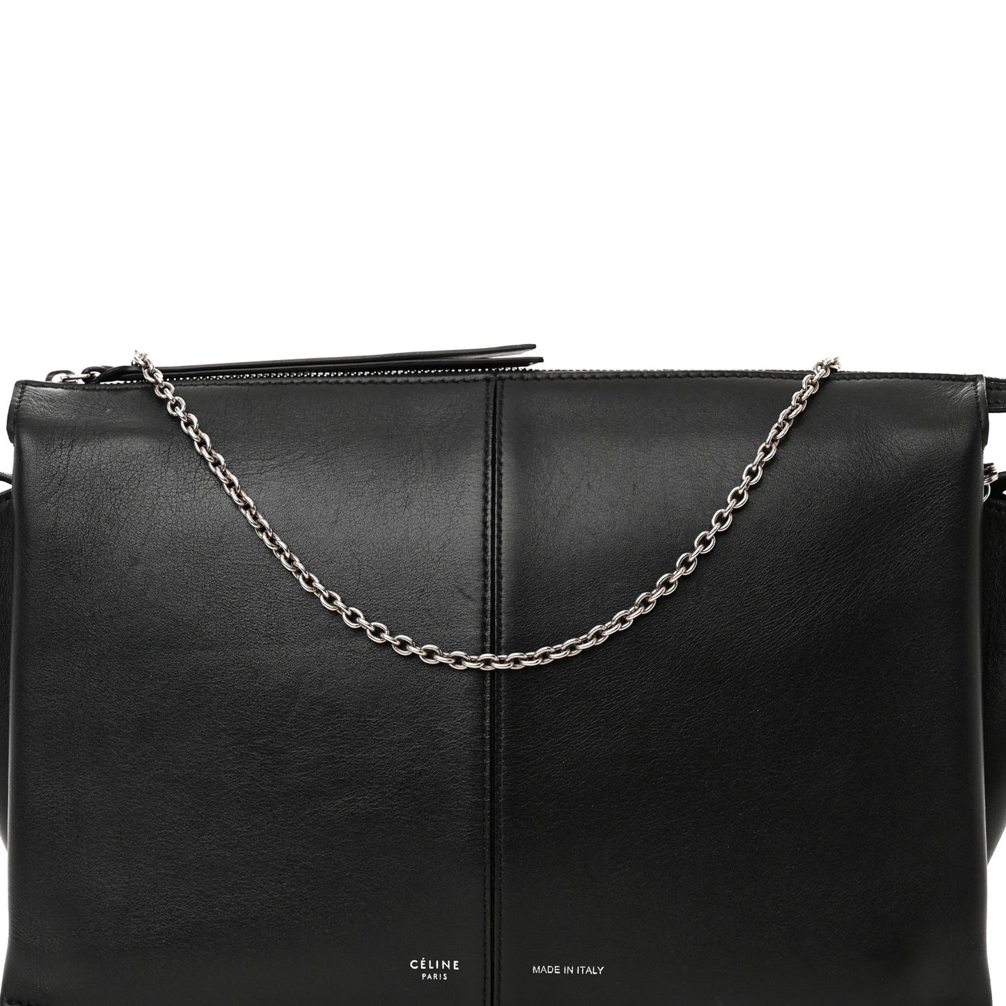 Smooth Calfskin Tri-Fold Clutch on Chain Black