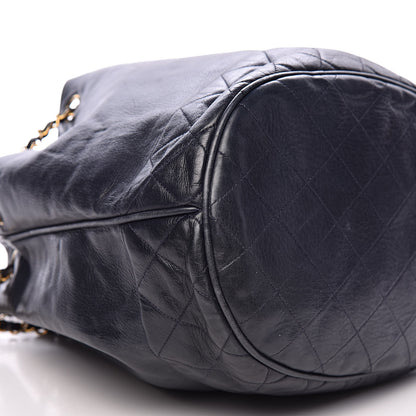 Chanel Lambskin CC Drawstring Bag Navy Blue 10 of 17