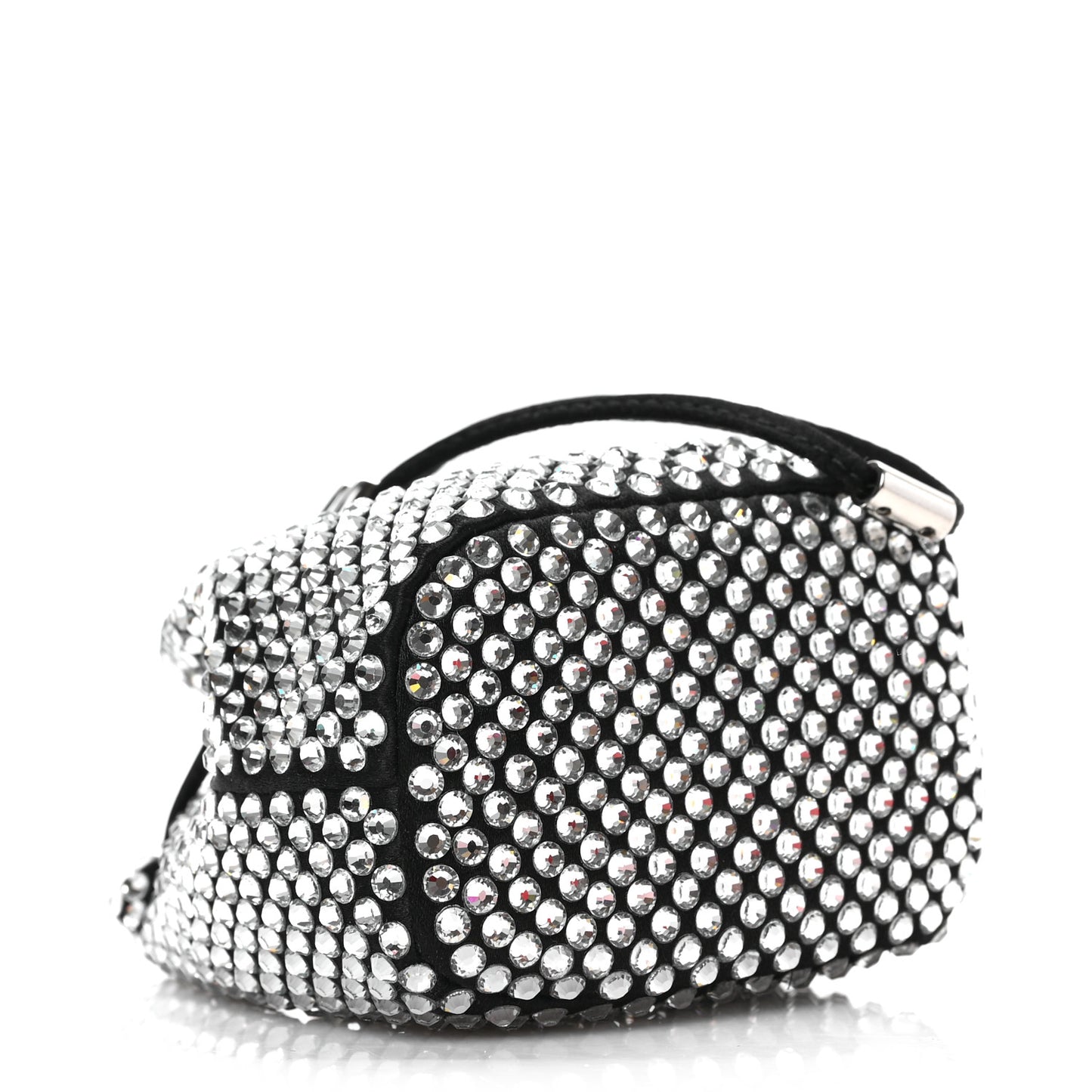 Satin Crystal Metal Triangle Logo Mini Drawcord Pouch Shoulder Bag Cristal