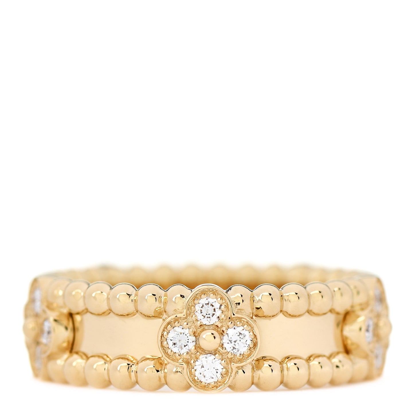 18K Yellow Gold Diamond Sweet Perlee Clovers Ring 52 6