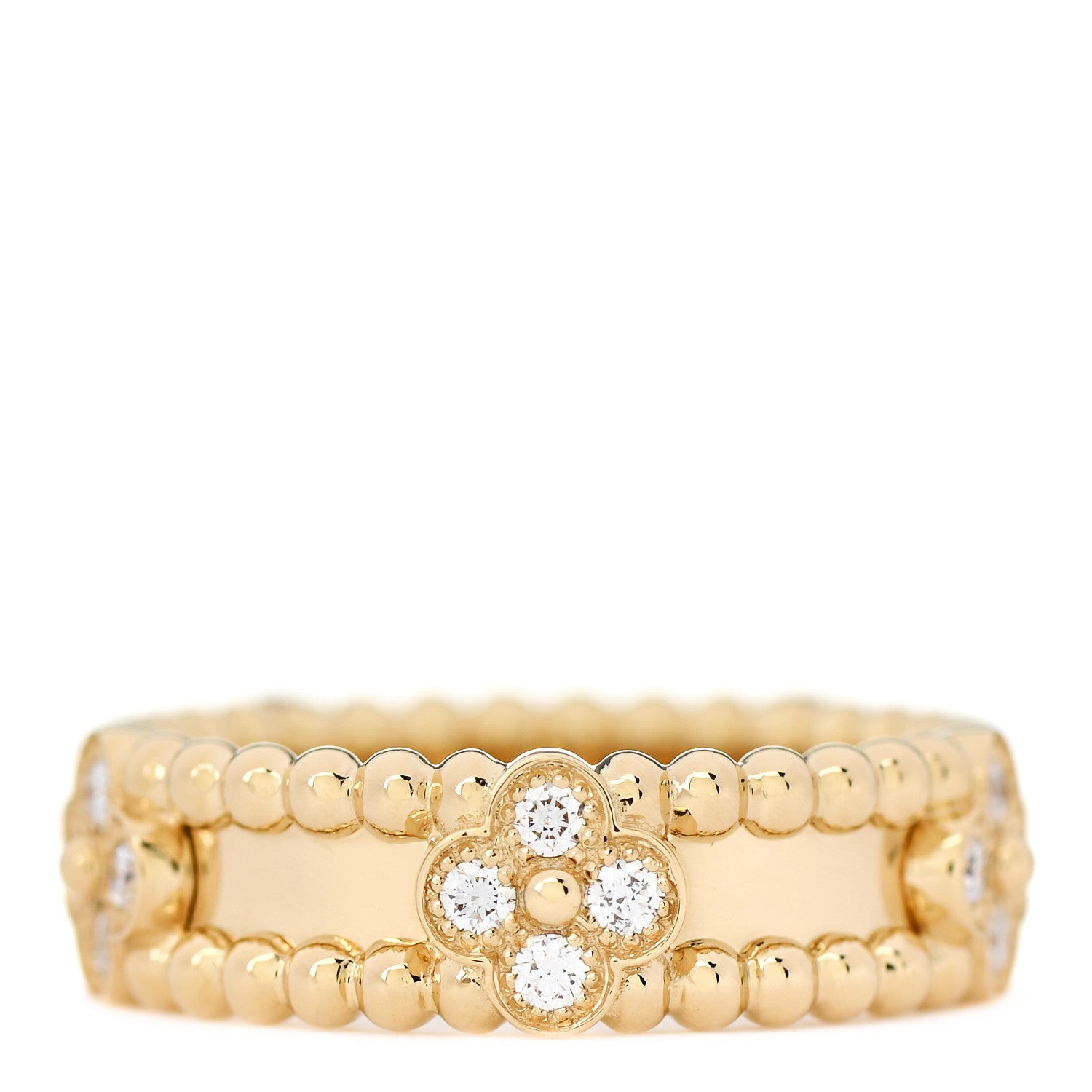 Van Cleef & Arpels 18K Yellow Gold Diamond Sweet Perlee Clovers Ring 52 6 3 of 5
