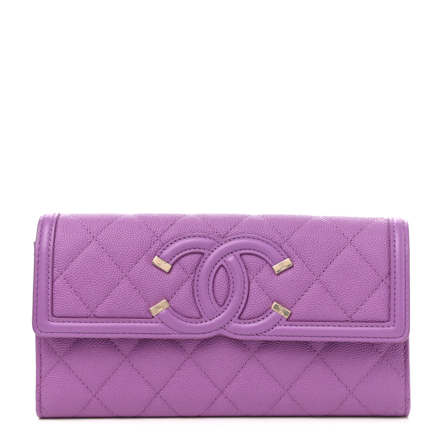 Caviar Quilted Large Filigree Gusset Flap Wallet Purple