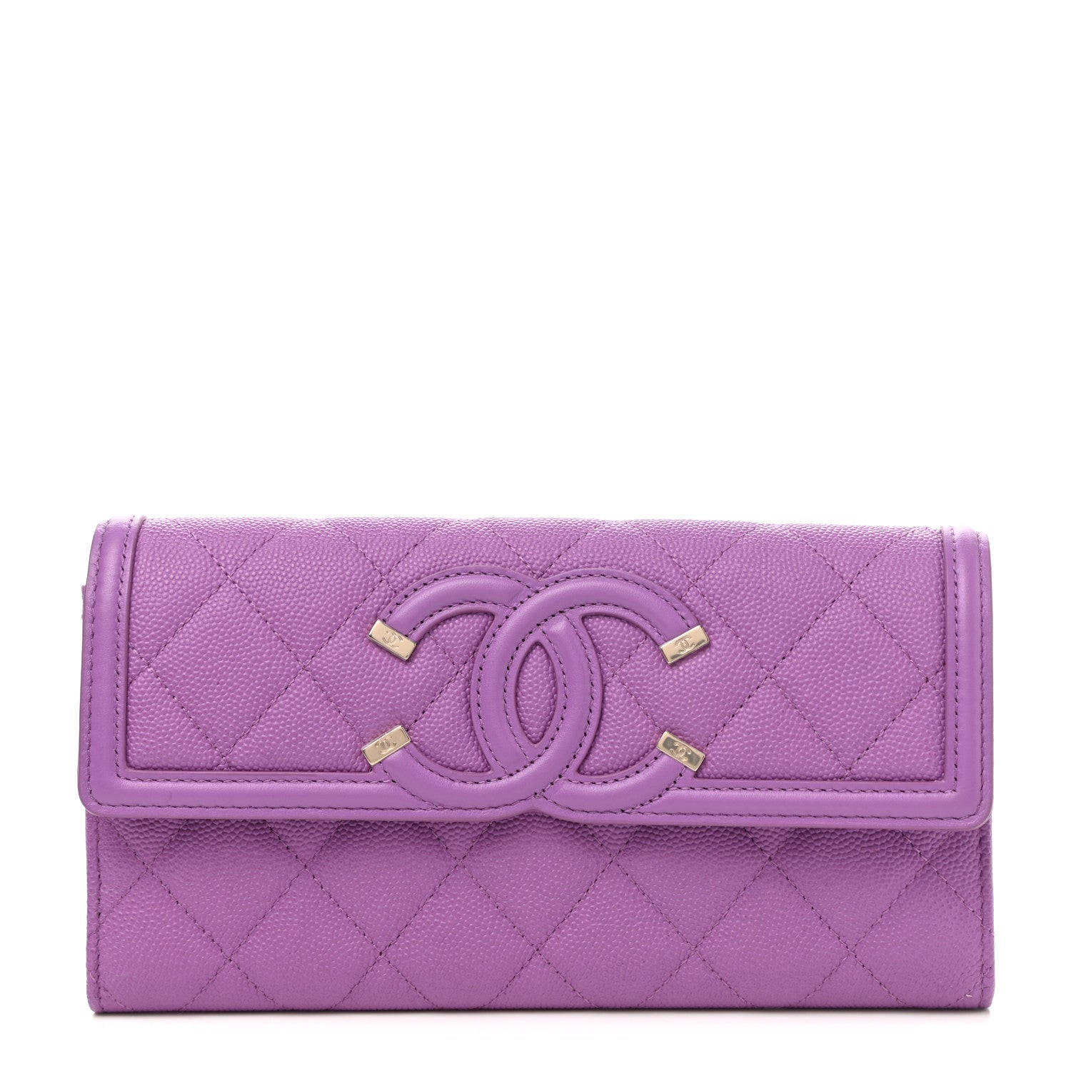 Chanel Caviar Quilted Large Filigree Gusset Flap Wallet Purple 1 of 8