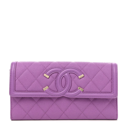 Chanel Caviar Quilted Large Filigree Gusset Flap Wallet Purple 1 of 8