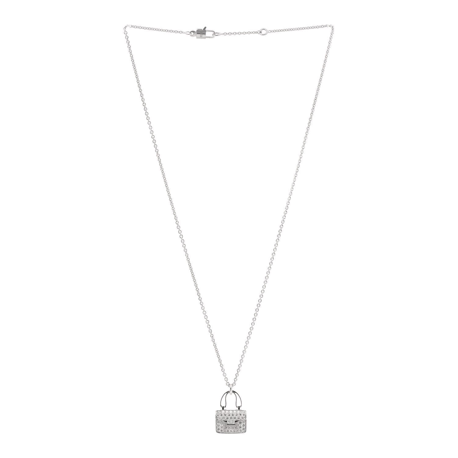 Hermes 18K White Gold Diamond Constance Amulettes Pendant Necklace 3 of 6