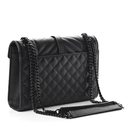 Saint Laurent Grain De Poudre Textured Mixed Matelasse Triquilt Medium Monogram Satchel Black 3 of 9