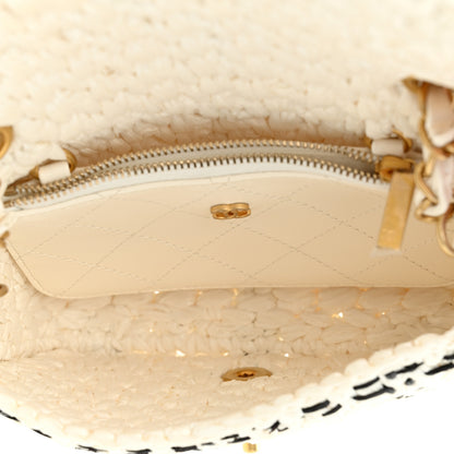 Chanel Raffia Effect Tweedy Mini Flap Bag White Black 5 of 10