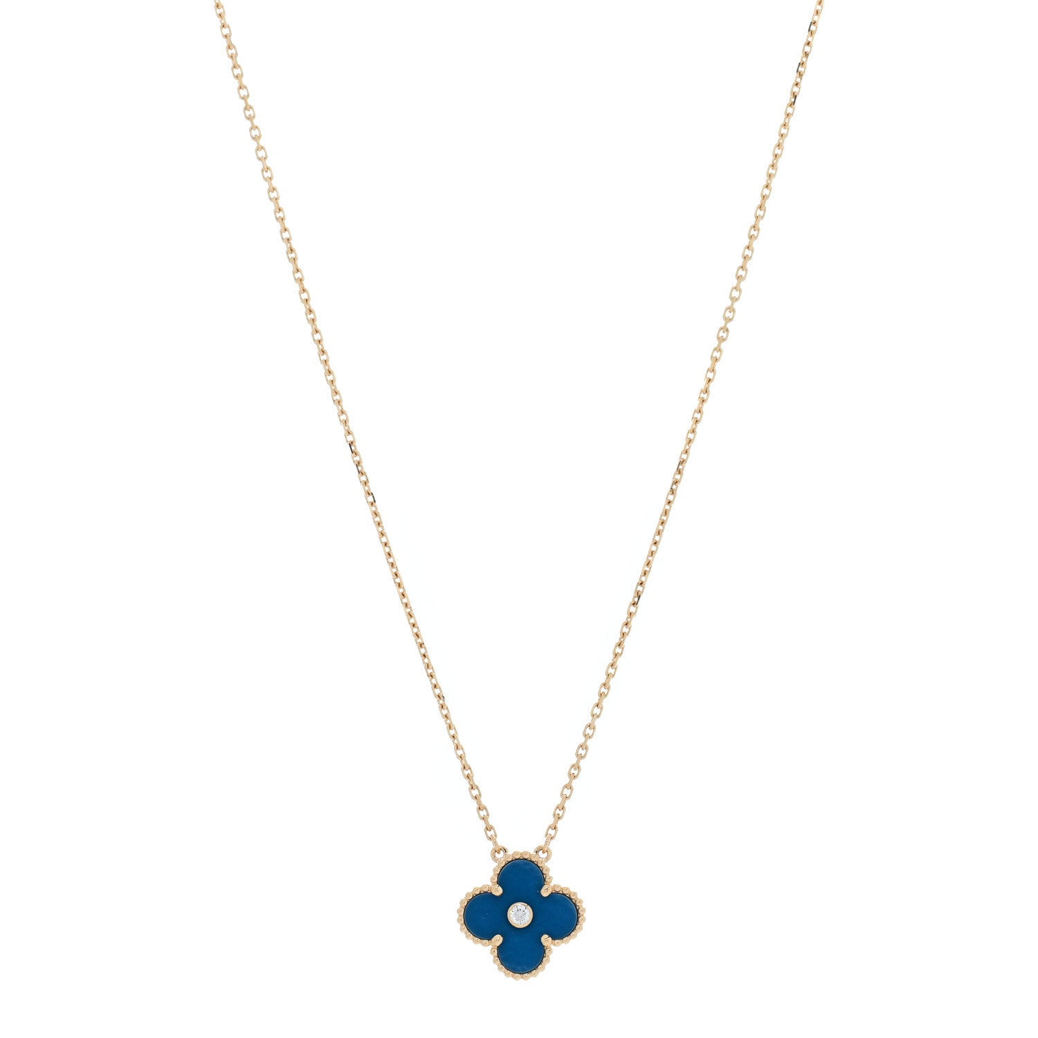 Van Cleef & Arpels 18K Yellow Gold Diamond Celestial Blue Sevres Porcelain Vintage Alhambra Pendant Necklace 1 of 5