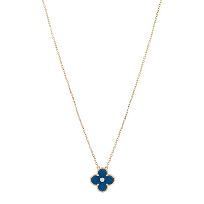 Van Cleef & Arpels 18K Yellow Gold Diamond Celestial Blue Sevres Porcelain Vintage Alhambra Pendant Necklace 1 of 5