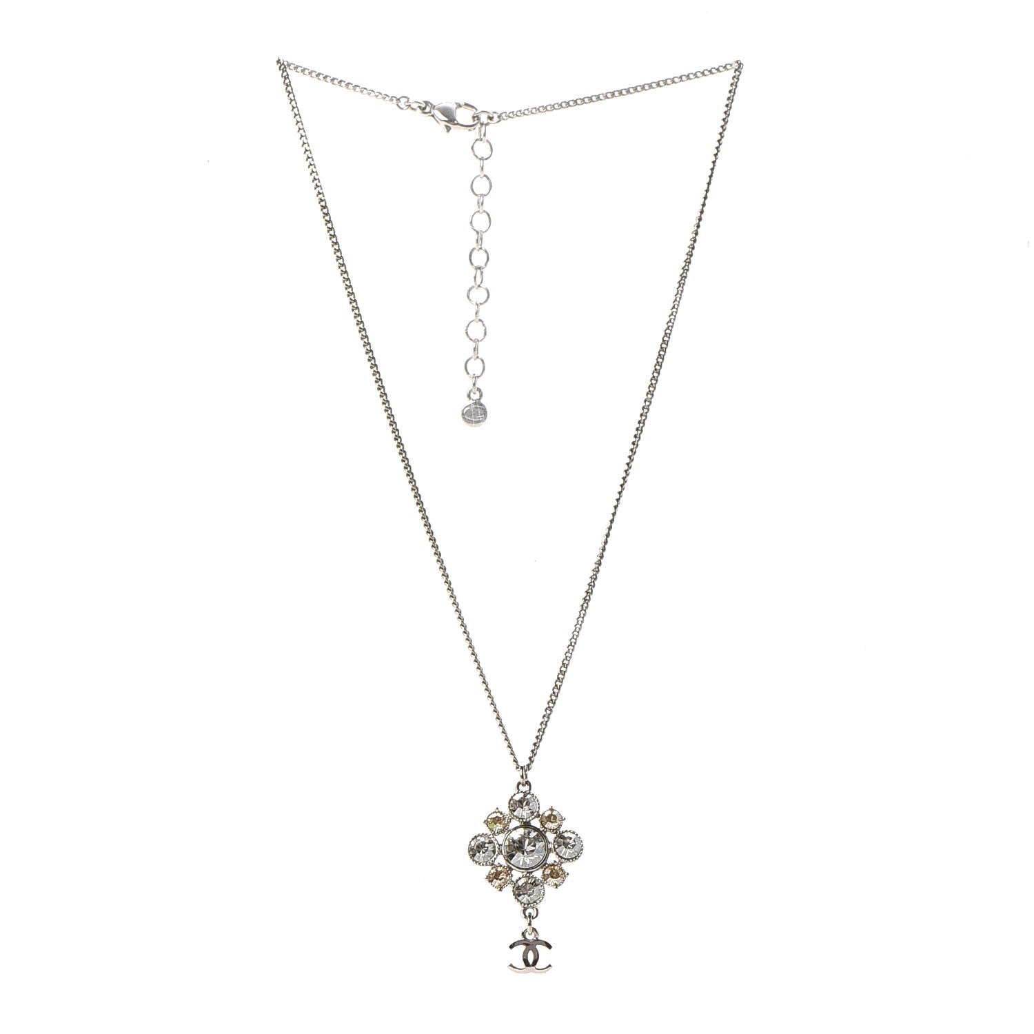 Chanel Crystal CC Pendant Necklace Silver 3 of 6
