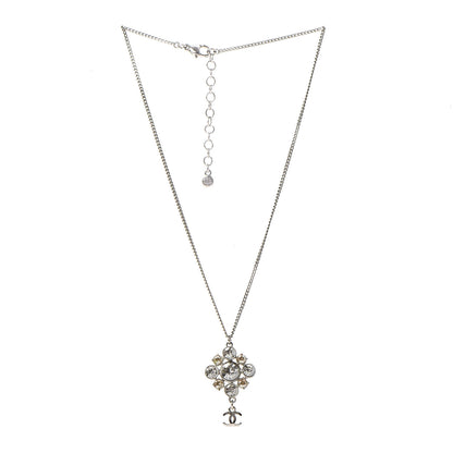 Chanel Crystal CC Pendant Necklace Silver 3 of 6